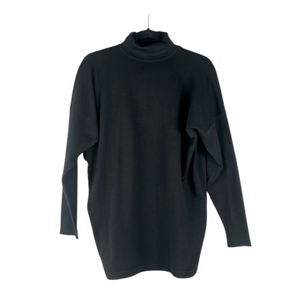 Vintage 100% Wool Black Long Sleeve Classic Minimalist Turtleneck Sweater Medium - Picture 1 of 4